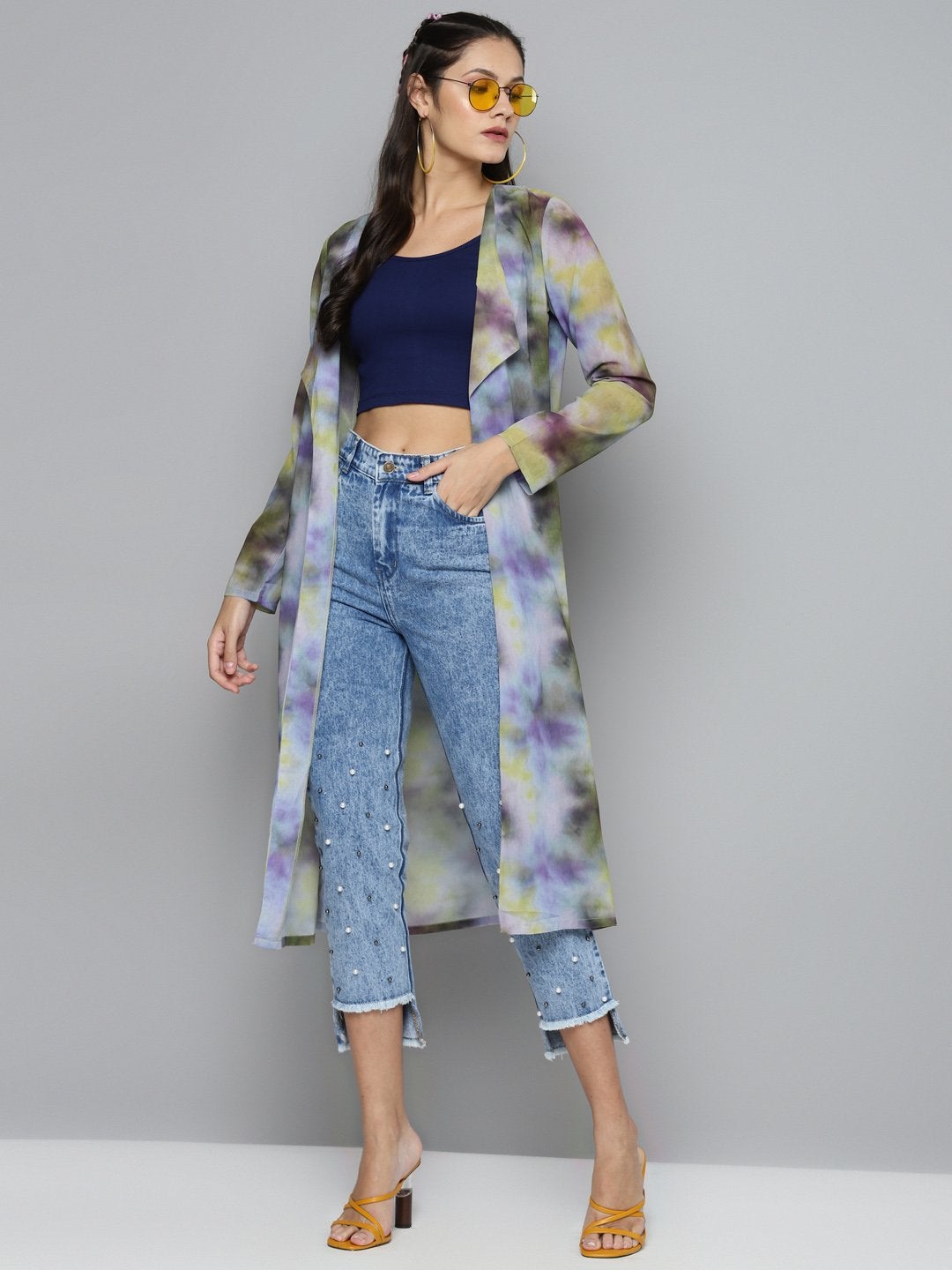 Women's Yellow & Purple Tie-Dye Print Shrug - SASSAFRAS