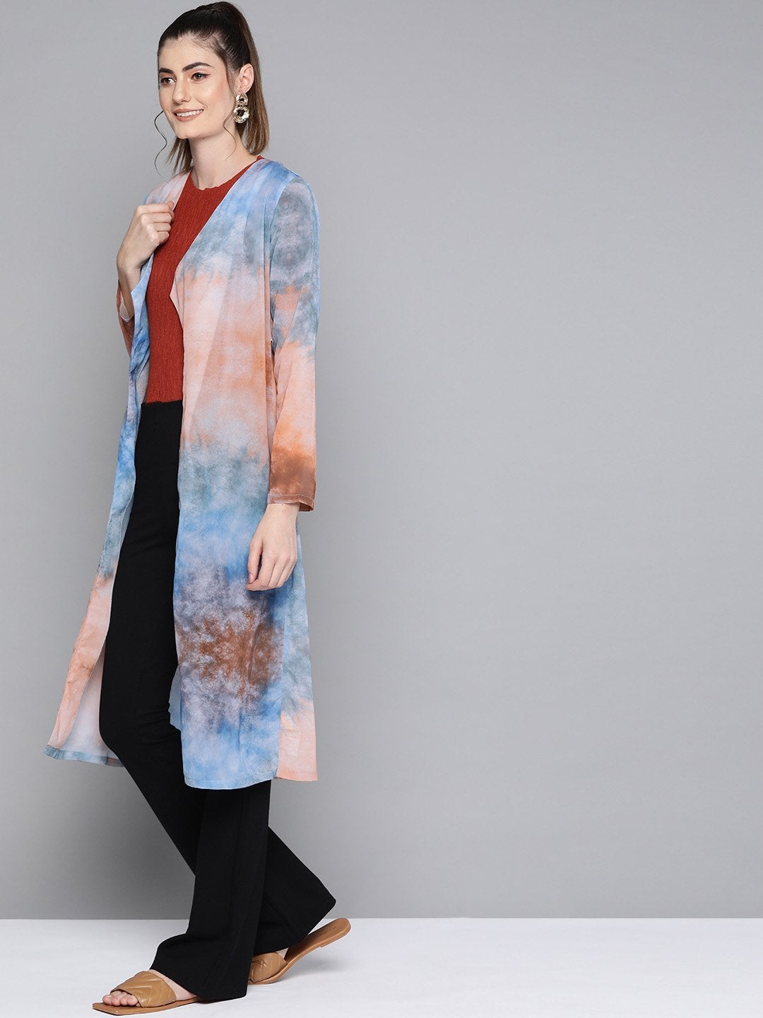 Women's Blue & Brown Tie-Dye Print Shrug - SASSAFRAS