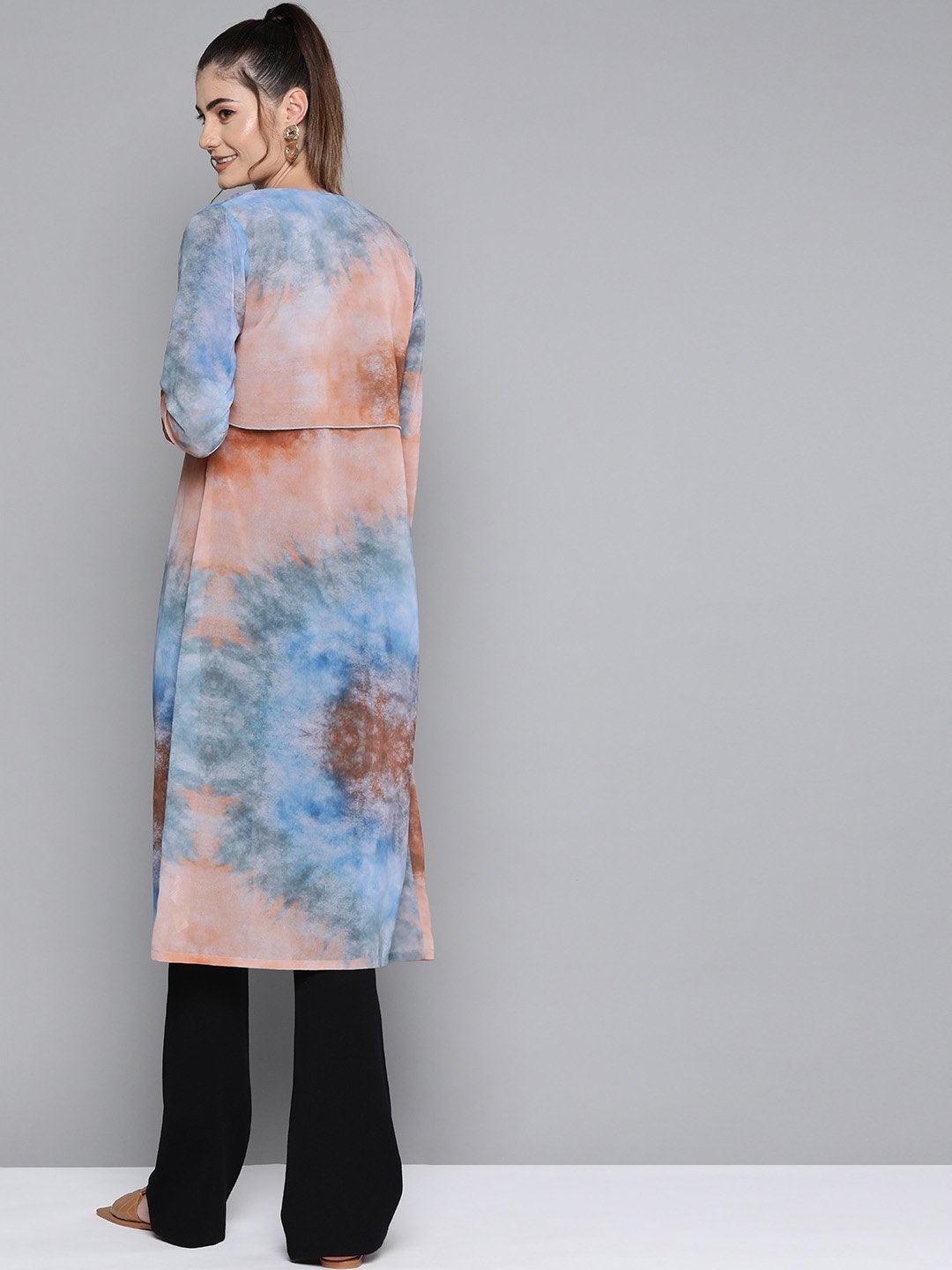 Women's Blue & Brown Tie-Dye Print Shrug - SASSAFRAS