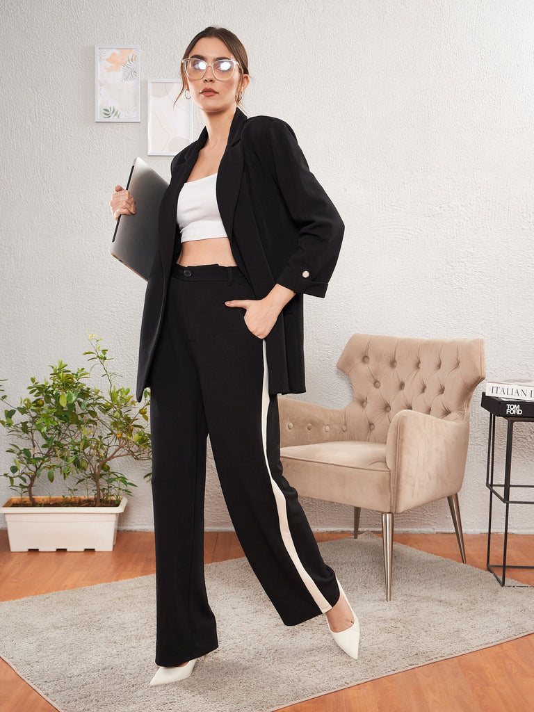Women's Black Longline Front Open Blazer