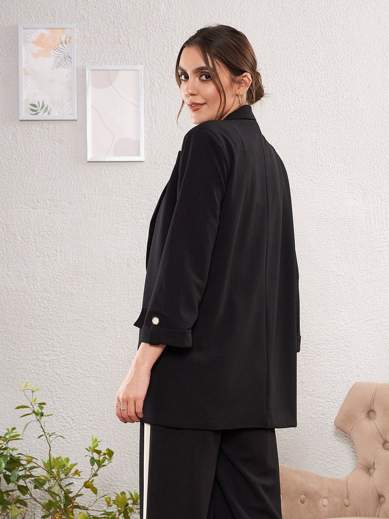 Women's Black Longline Front Open Blazer