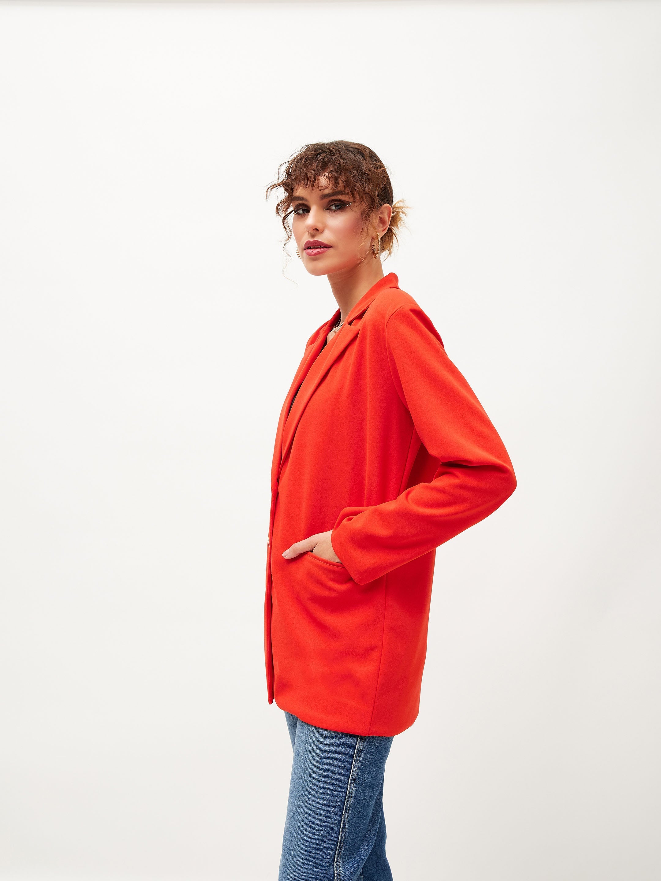 Women's Orange Notch Collar Blazer - Lyush