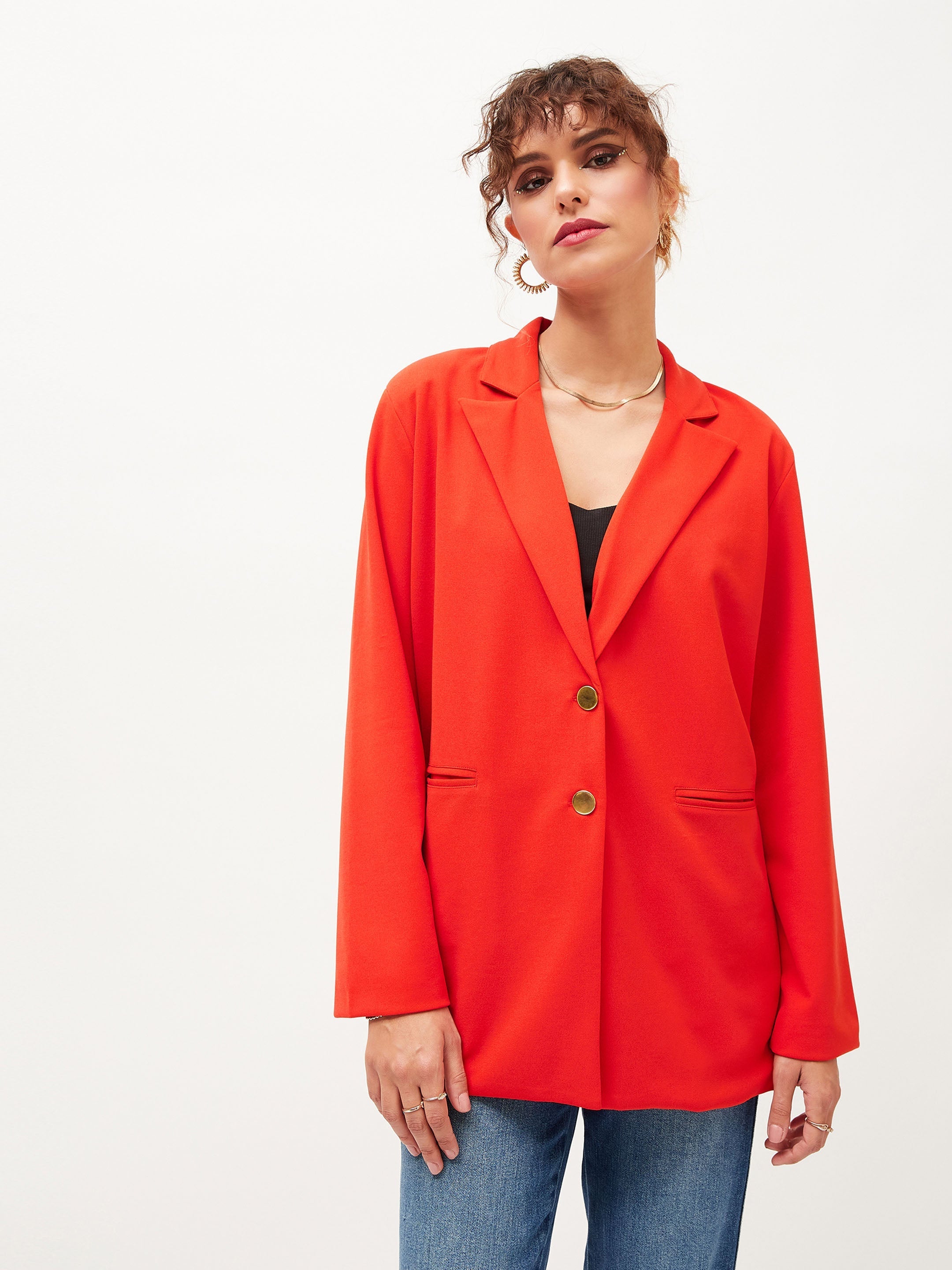 Women's Orange Notch Collar Blazer - Lyush