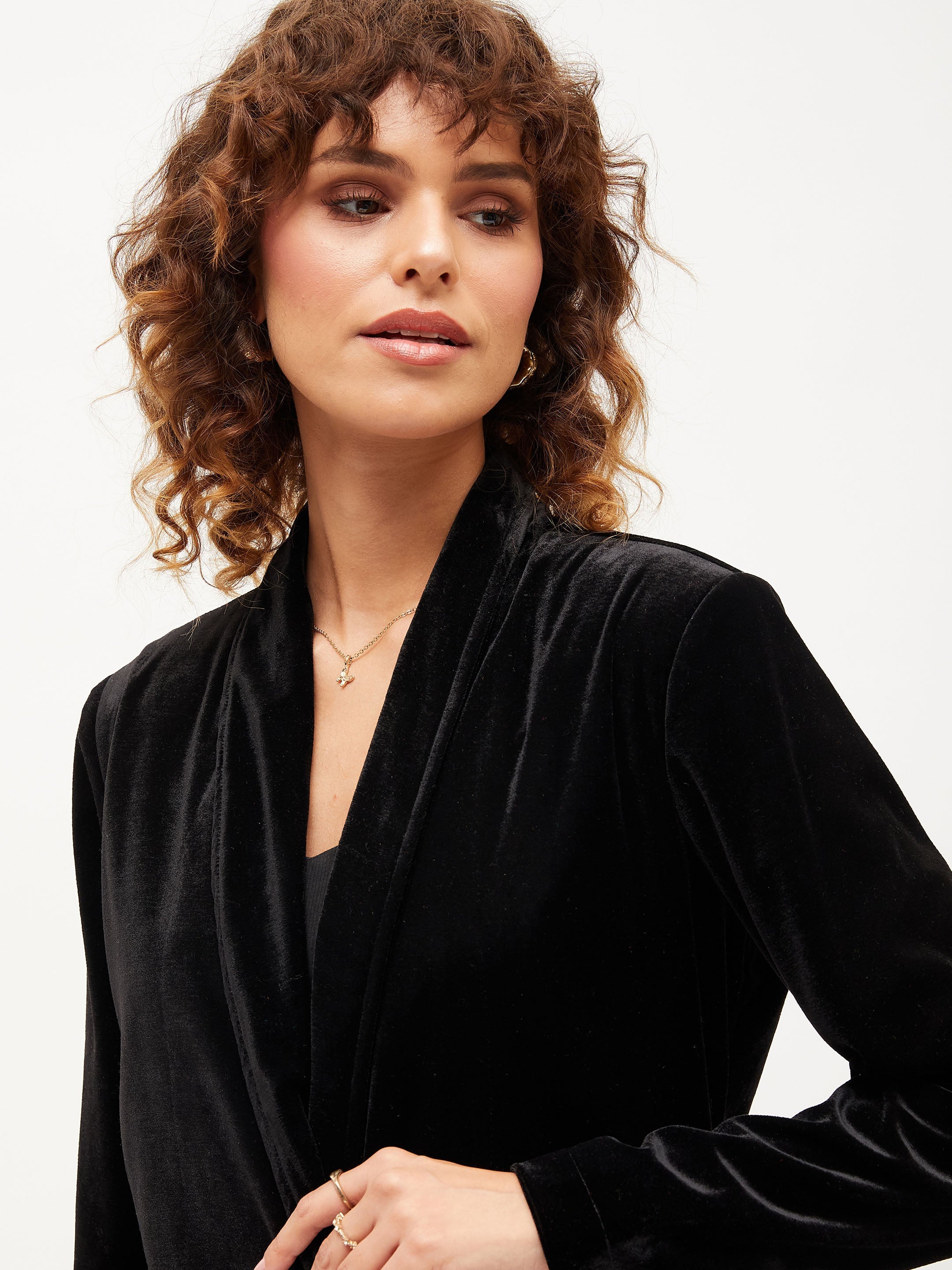 Women's Black Velvet Shawl Collar Blazer - Lyush