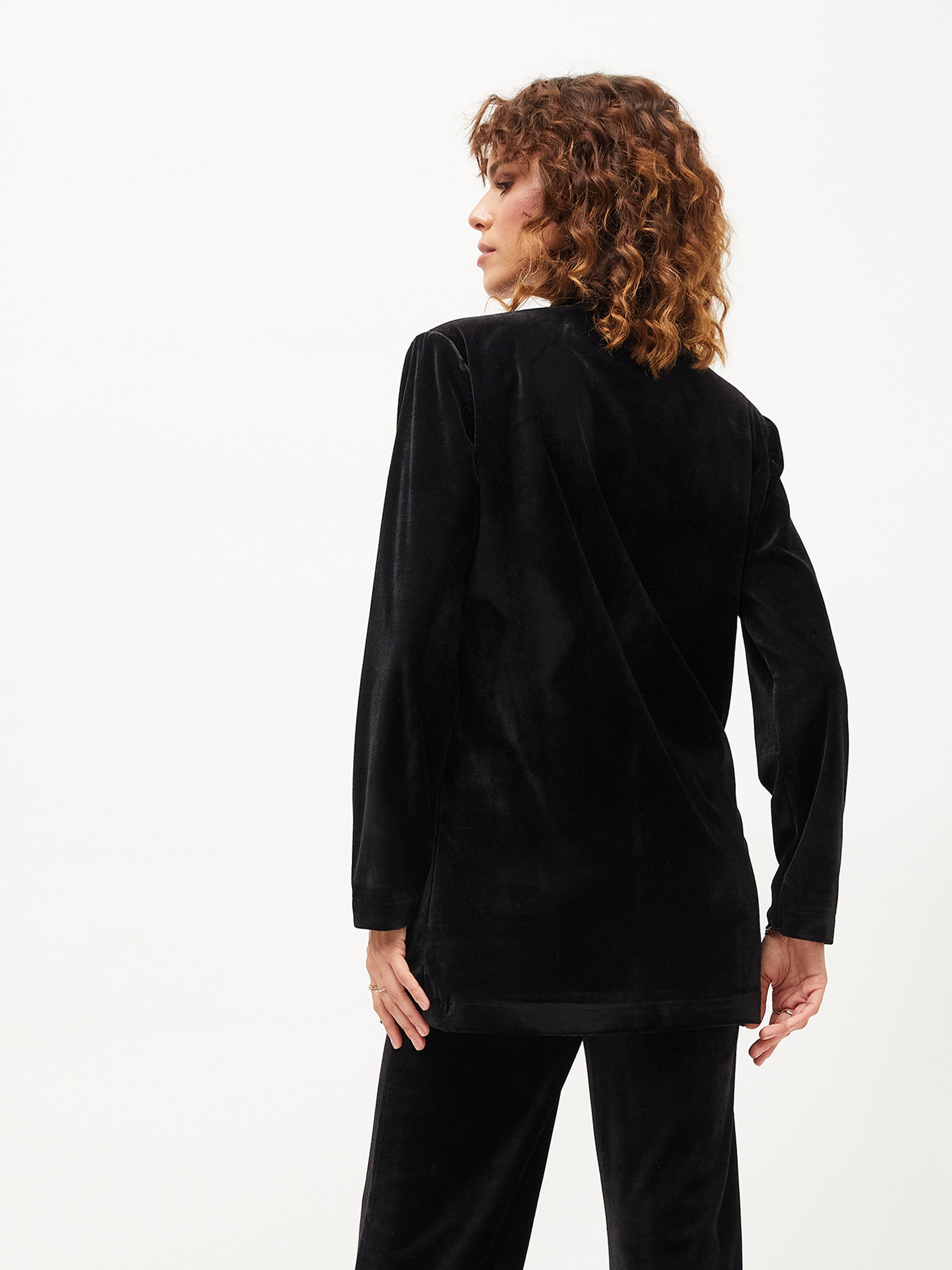 Women's Black Velvet Shawl Collar Blazer - Lyush