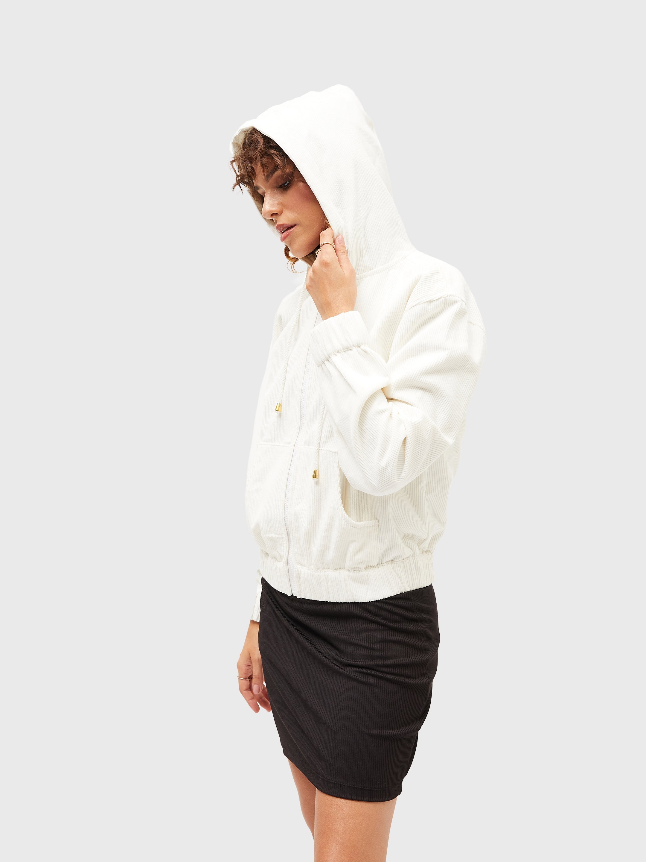 Women's White Corduroy Varsity Jacket - Lyush