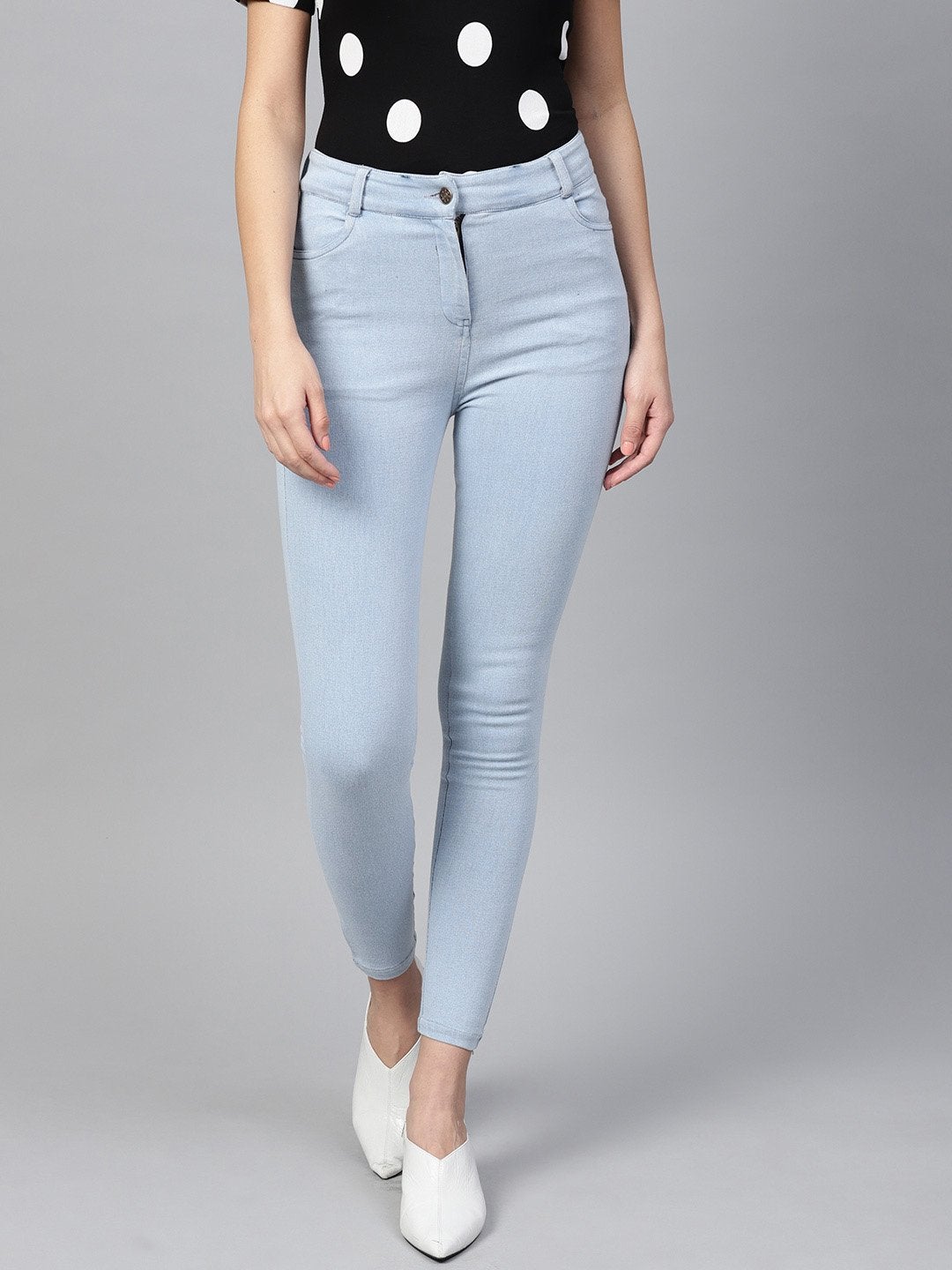 Women's Ice Blue Cropped Jeans - SASSAFRAS