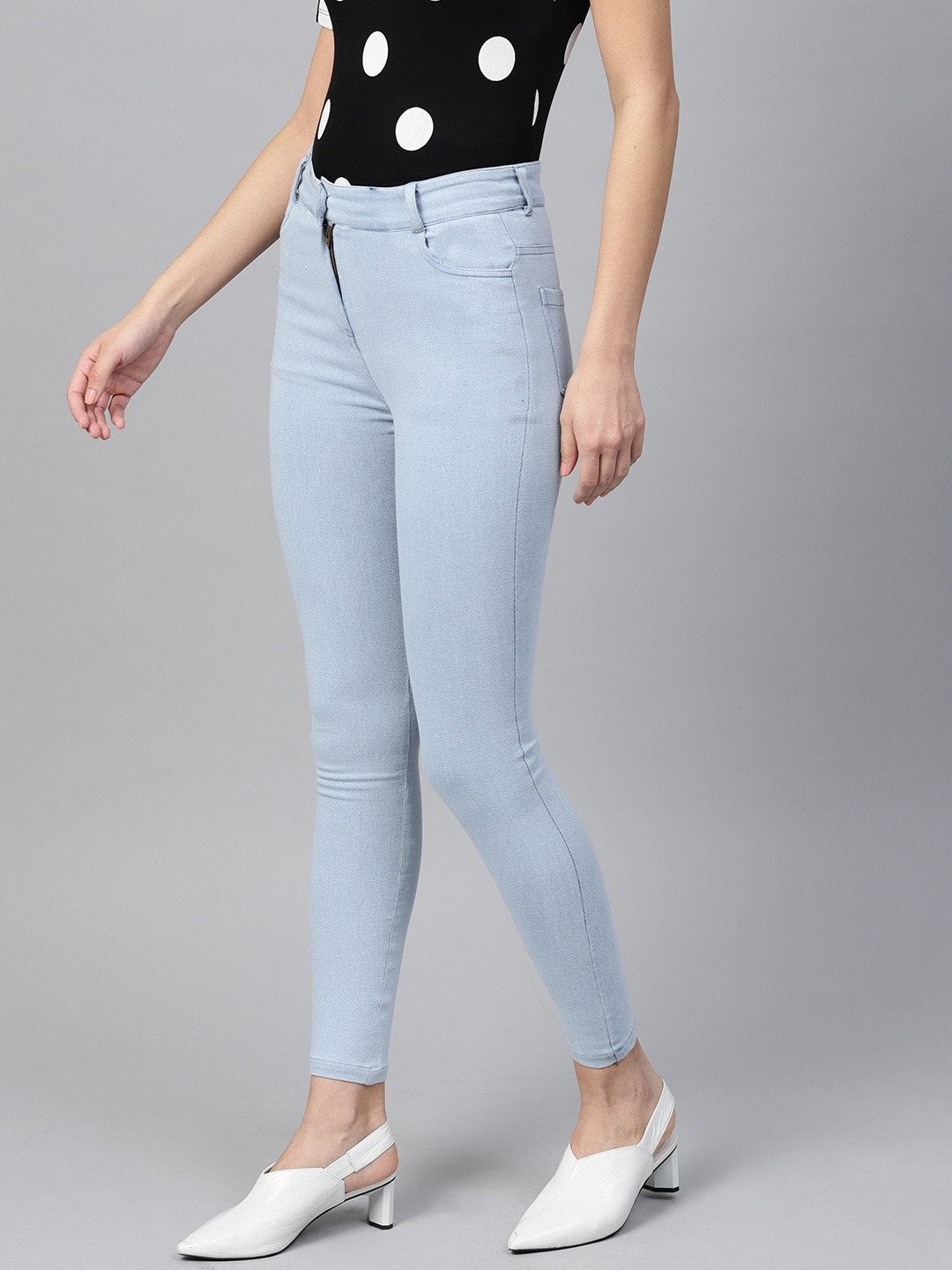 Women's Ice Blue Cropped Jeans - SASSAFRAS