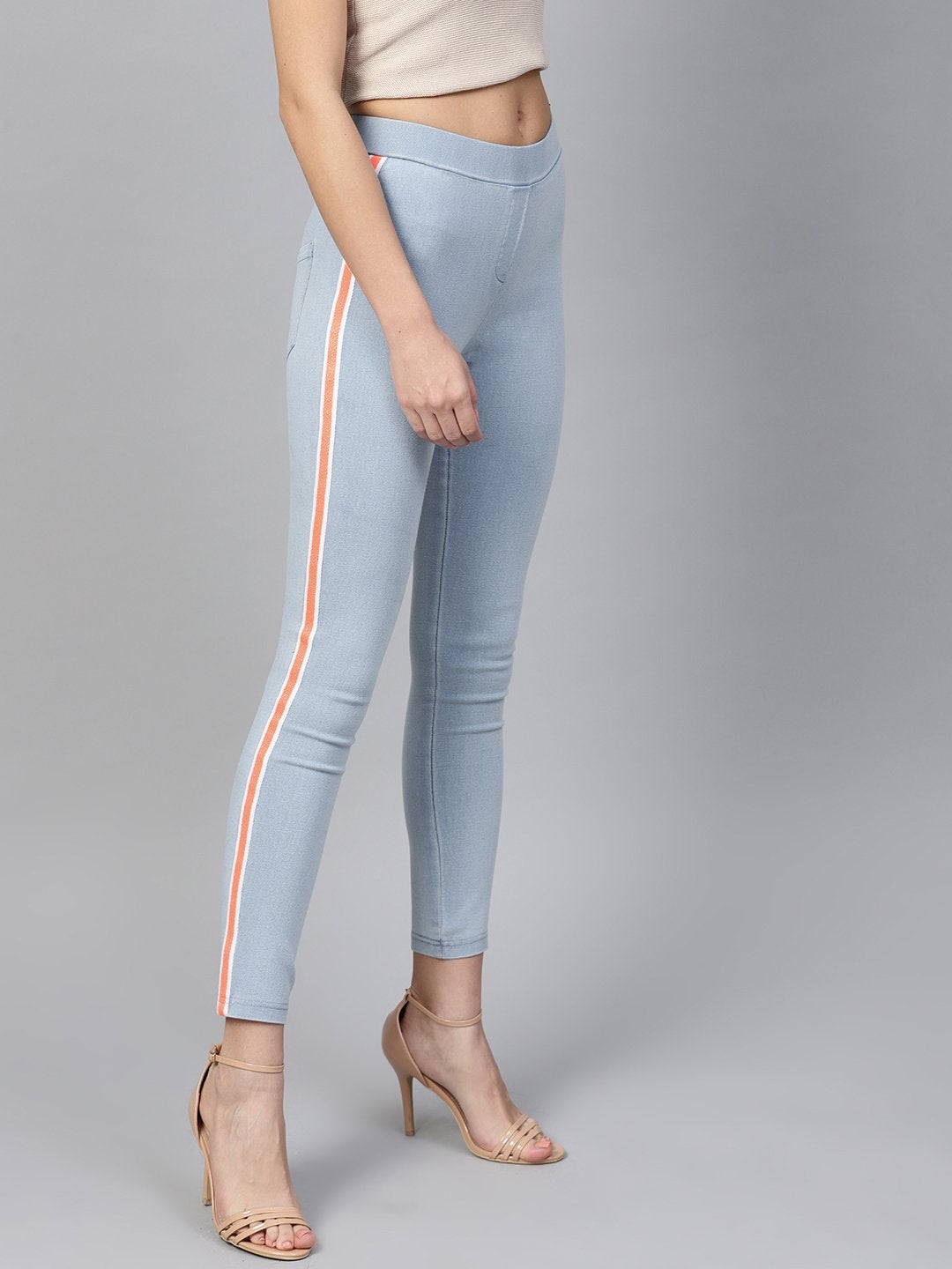 Women's Blue Neon Side Tape Jeggings - SASSAFRAS