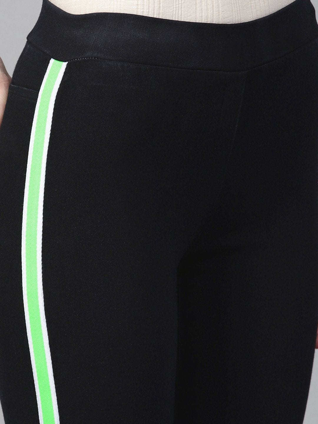 Women's Black Neon Side Tape Jeggings - SASSAFRAS