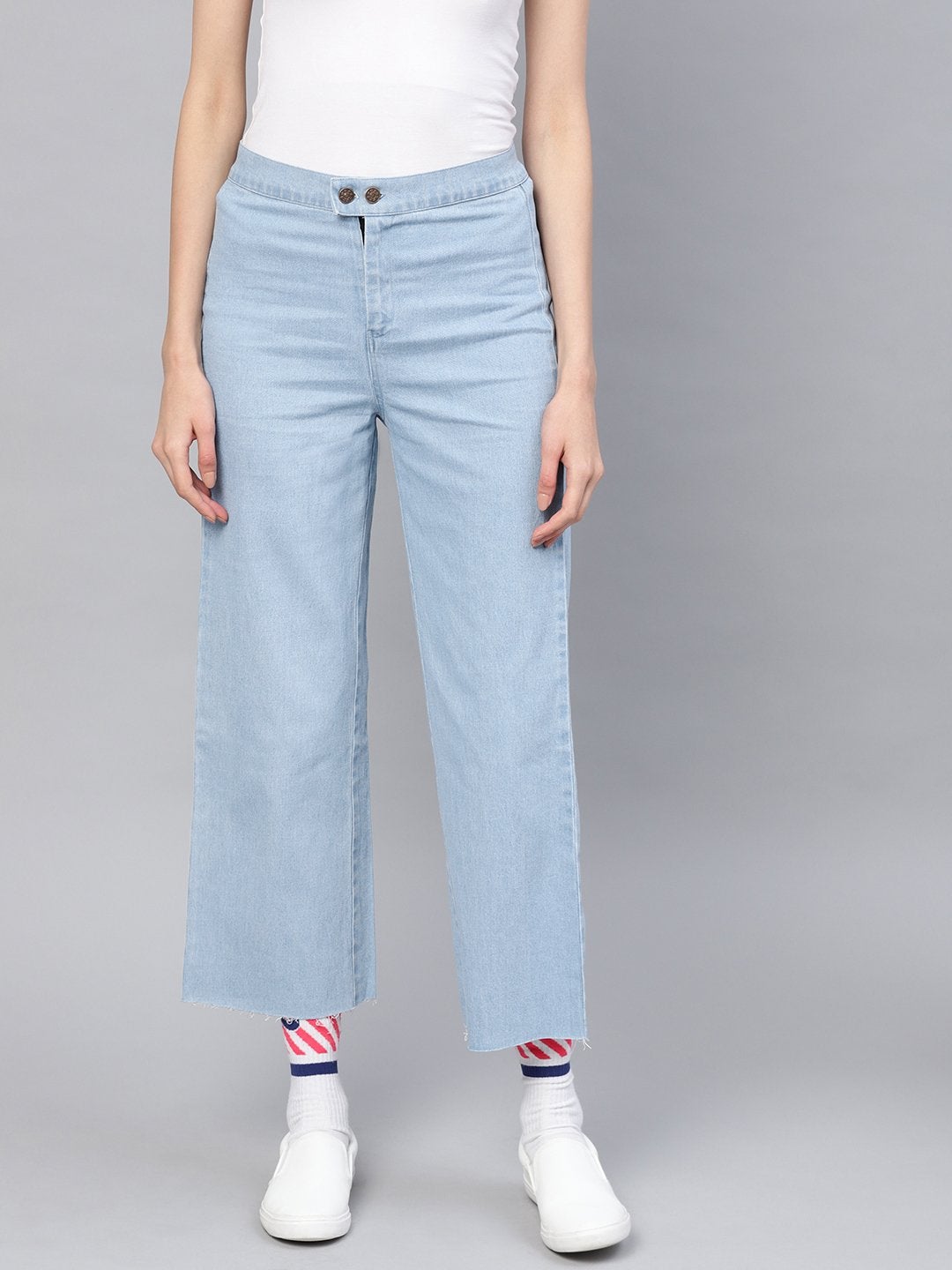 Women's Blue Denim Straight Pants - SASSAFRAS