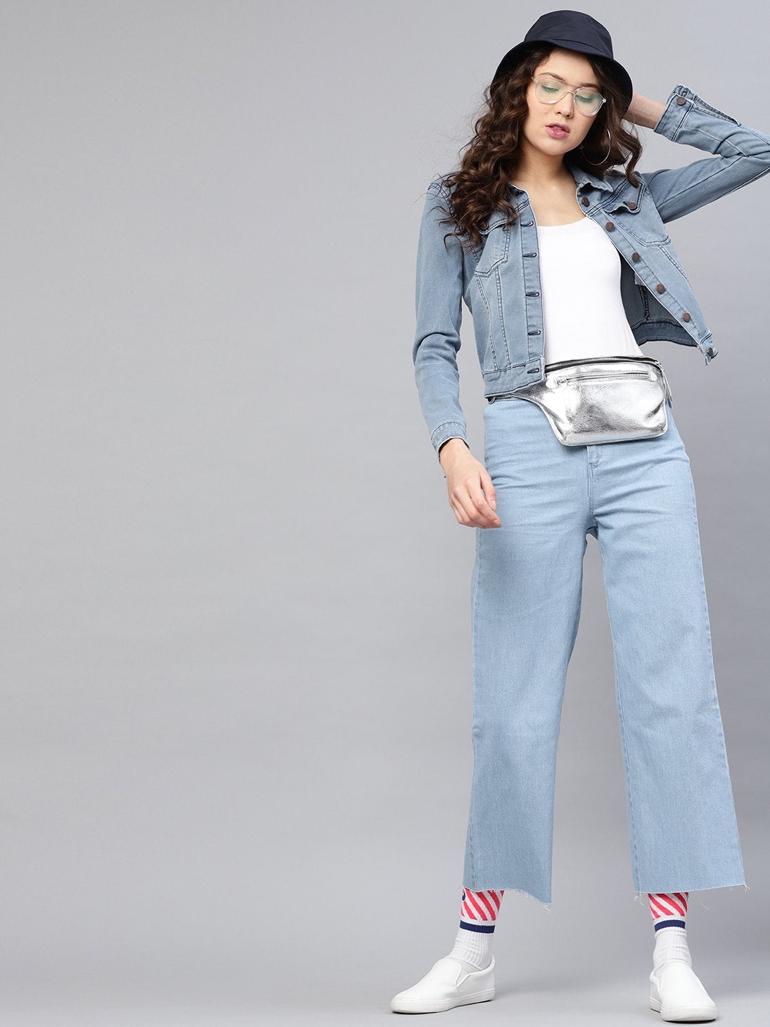 Women's Blue Denim Straight Pants - SASSAFRAS