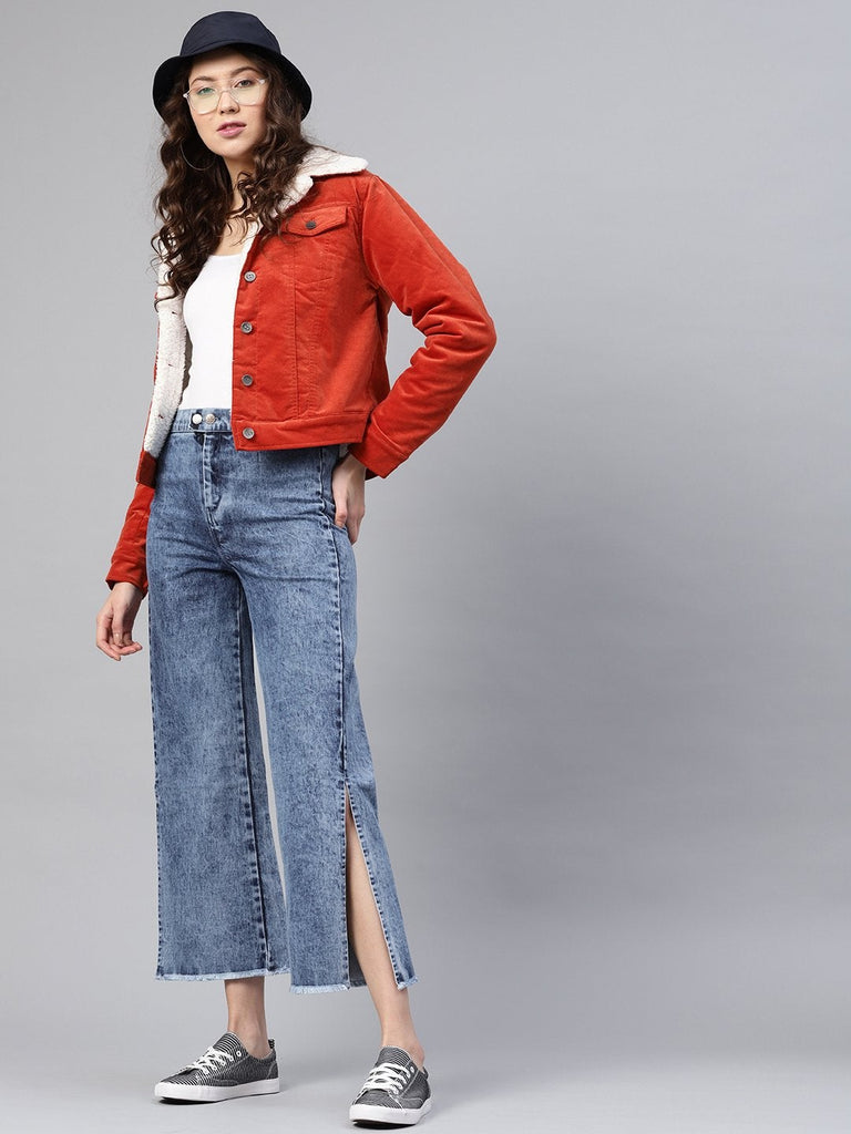 Women's Blue Denim Acid Wash Side Slit Pants