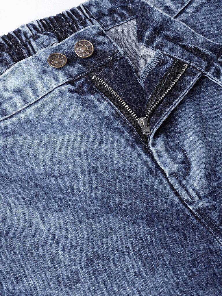 Women's Blue Denim Acid Wash Side Slit Pants