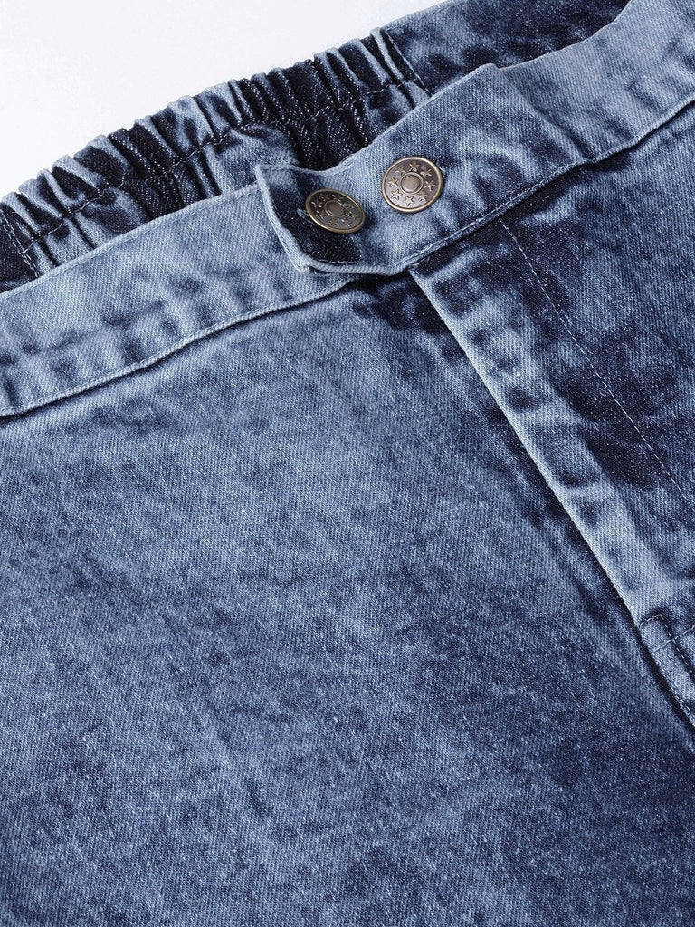 Women's Blue Denim Acid Wash Side Slit Pants