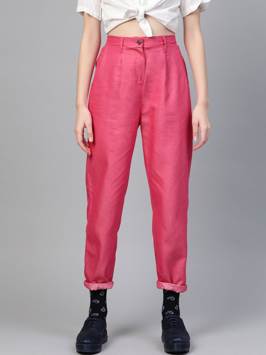 Women's Fuchsia Darted Hem Relaxed Jeans - SASSAFRAS