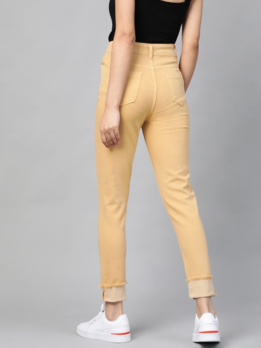 Women's Yellow Denim Raw Edge Basic Jeans - SASSAFRAS