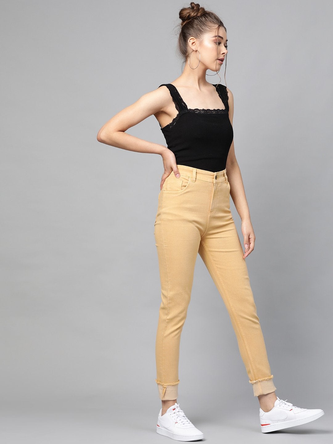 Women's Yellow Denim Raw Edge Basic Jeans - SASSAFRAS