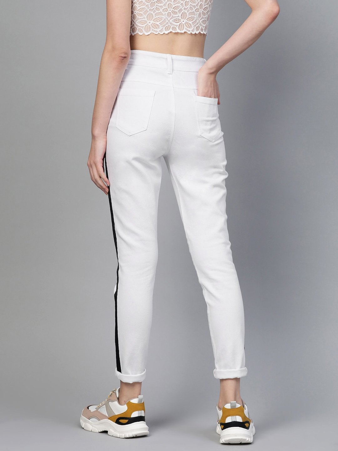 Women's White Side Tape Jeans - SASSAFRAS