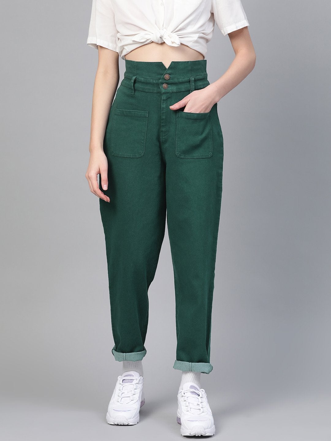 Women's Emerald Green Slouchy Jeans - SASSAFRAS