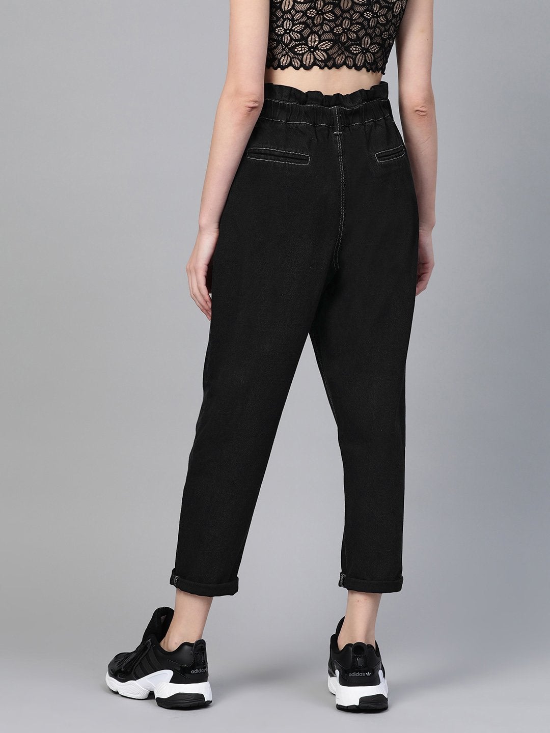 Women's Black Front Pocket Slouchy Jeans - SASSAFRAS