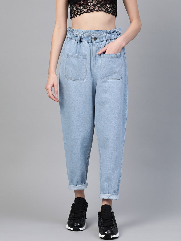 Women's Blue Front Pocket Slouchy Jeans