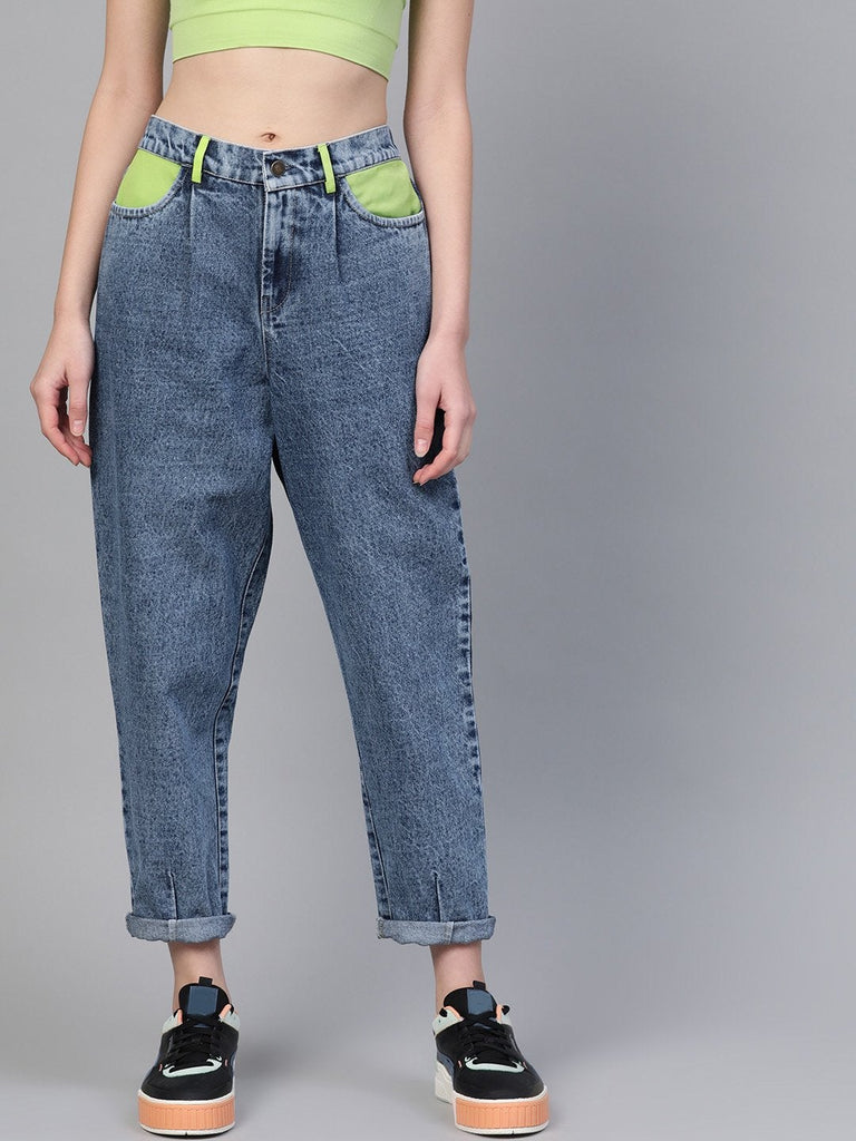 Women's Blue Slouchy Inlay Pocket Jeans