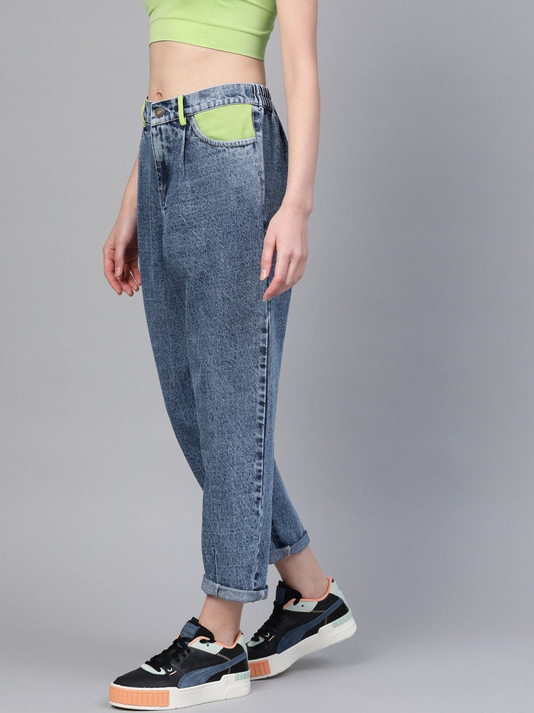Women's Blue Slouchy Inlay Pocket Jeans