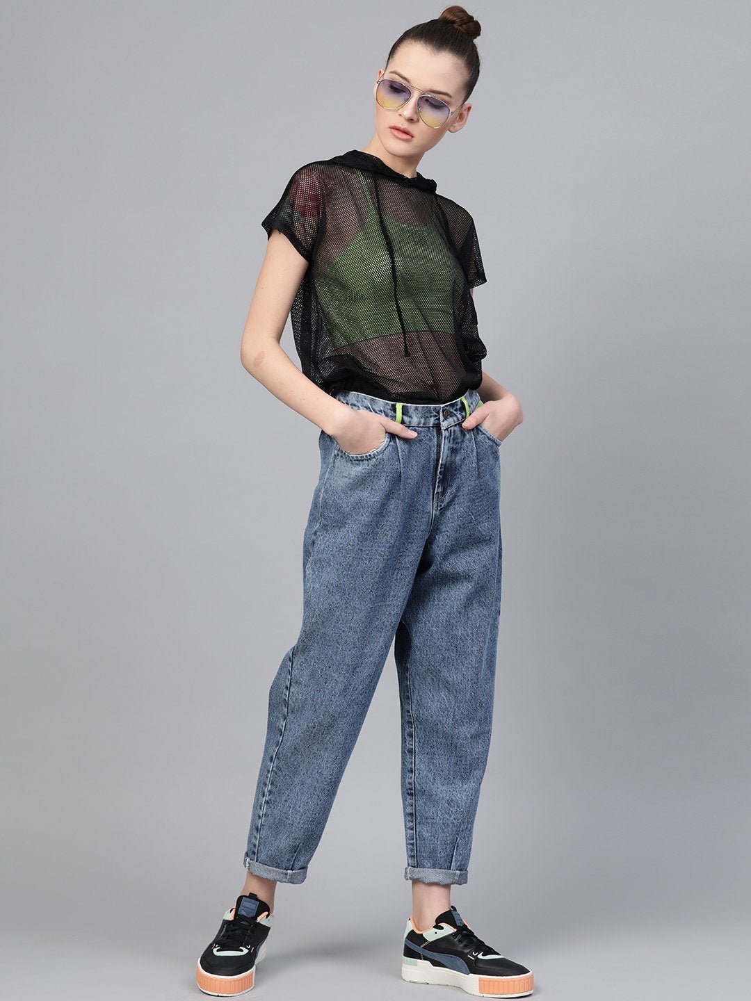 Women's Blue Slouchy Inlay Pocket Jeans - SASSAFRAS
