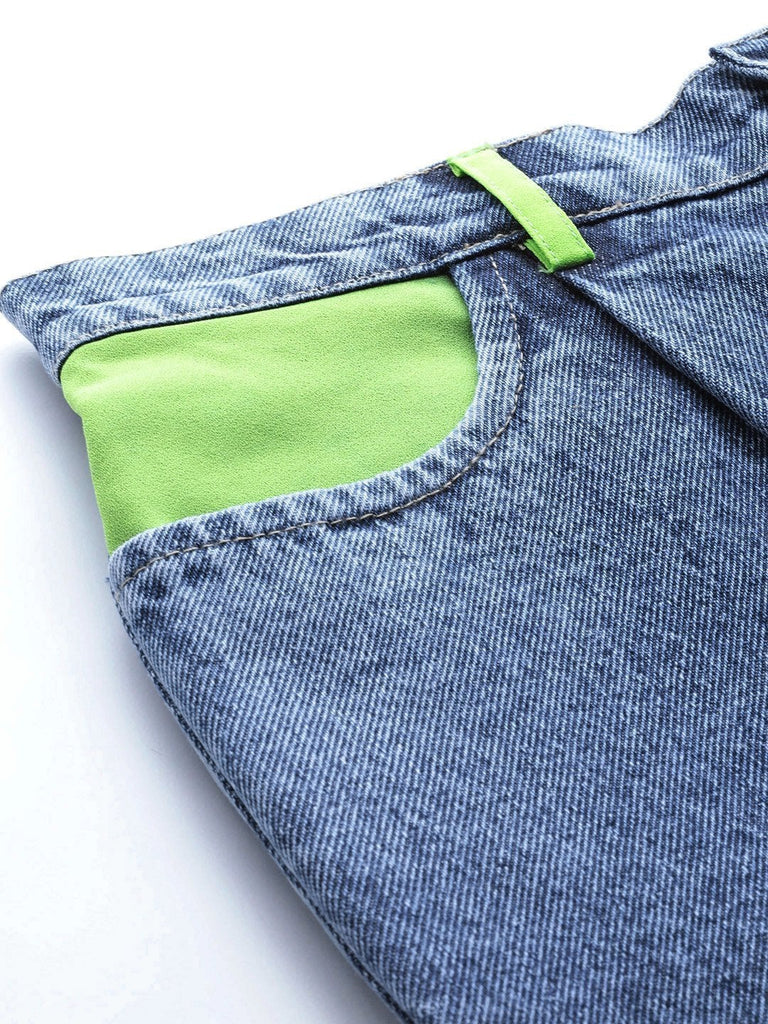 Women's Blue Slouchy Inlay Pocket Jeans