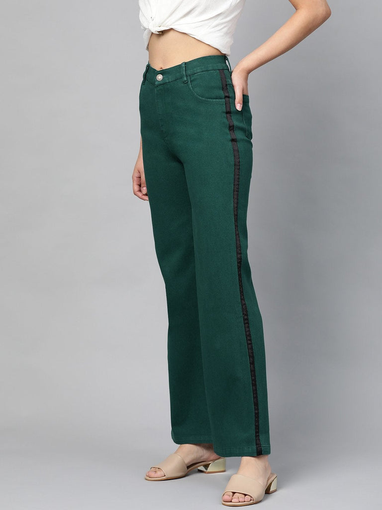 Women's Emerald Green Side Tape Bell Bottom Jeans