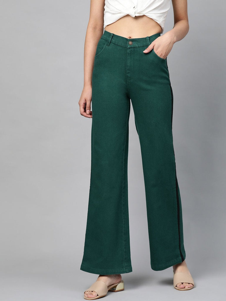 Women's Emerald Green Side Tape Bell Bottom Jeans