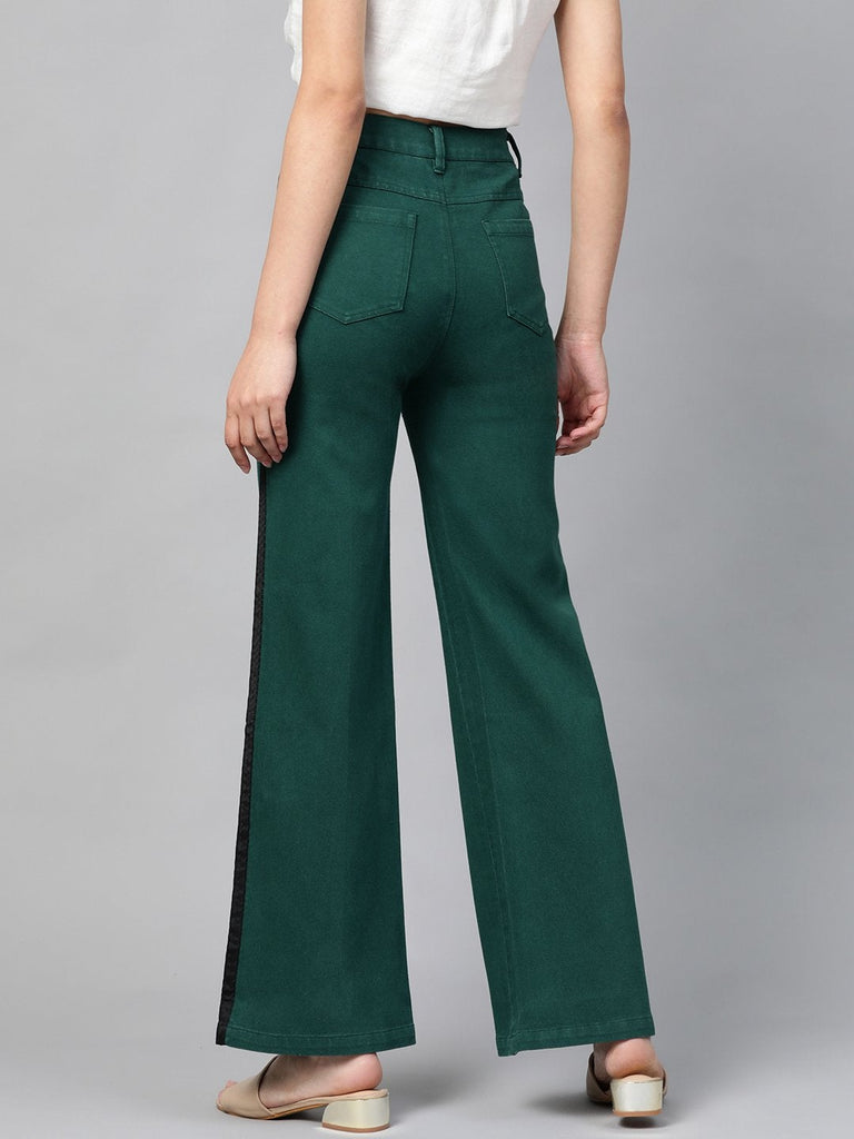 Women's Emerald Green Side Tape Bell Bottom Jeans
