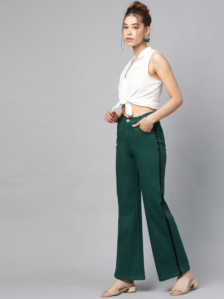 Women's Emerald Green Side Tape Bell Bottom Jeans