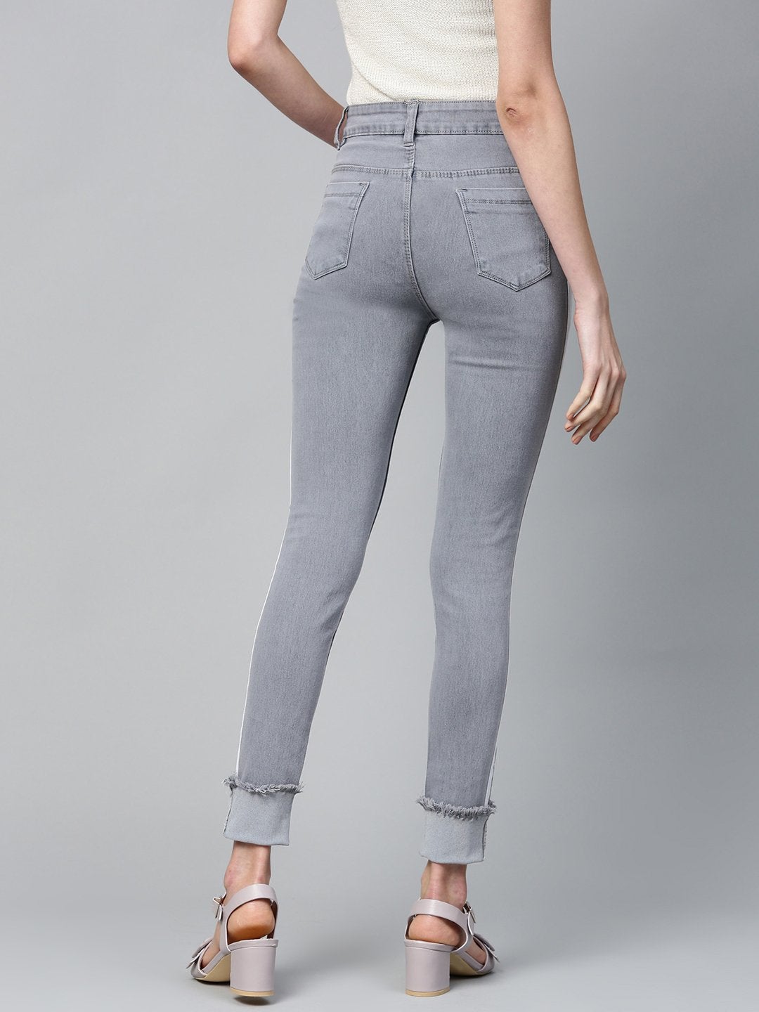 Women's Grey Side Tape Basic Jeans - SASSAFRAS