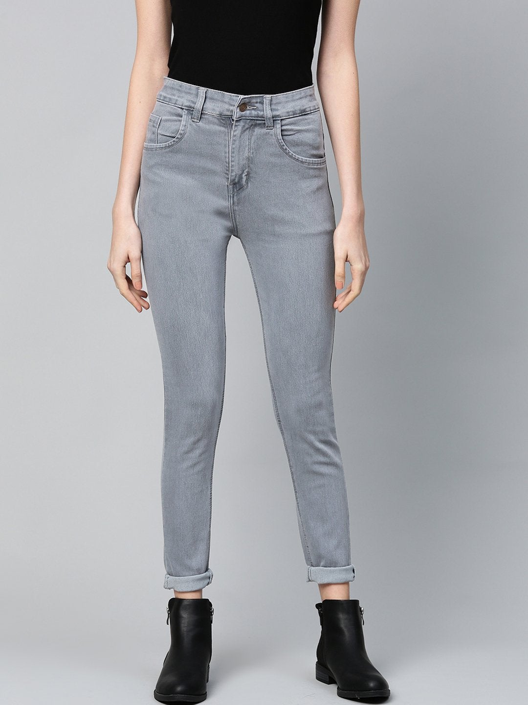 Women's Grey Basic Regular Jeans - SASSAFRAS