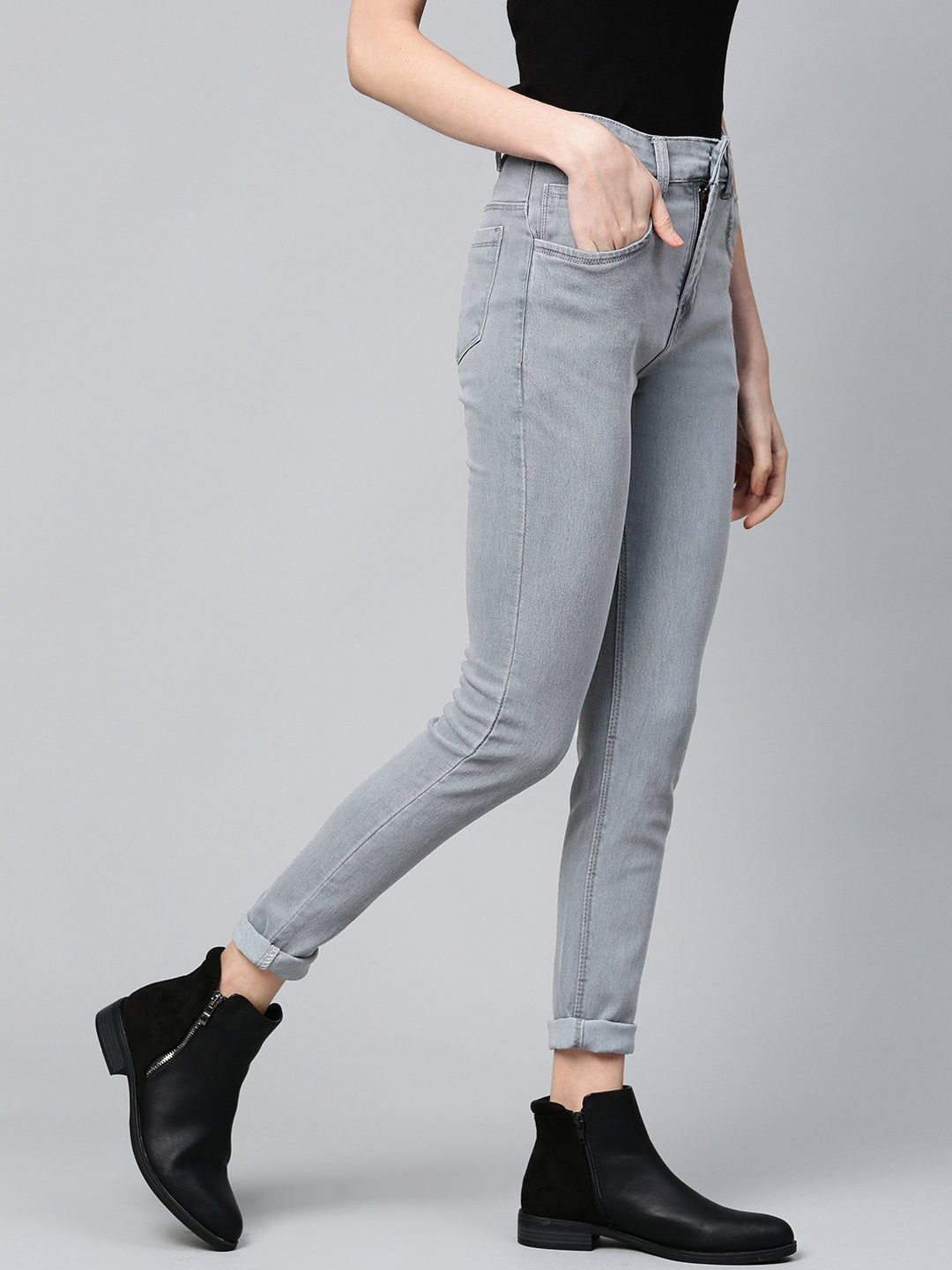 Women's Grey Basic Regular Jeans - SASSAFRAS