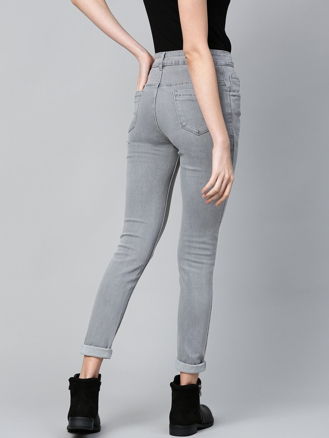 Women's Grey Basic Regular Jeans - SASSAFRAS