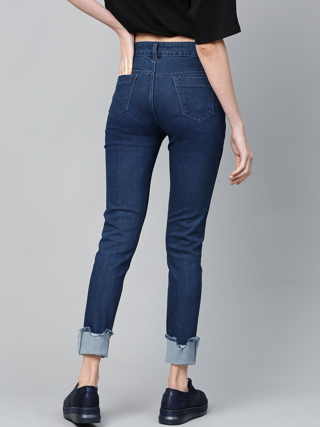 Women's Navy Uneven Raw Hem Jeans - SASSAFRAS