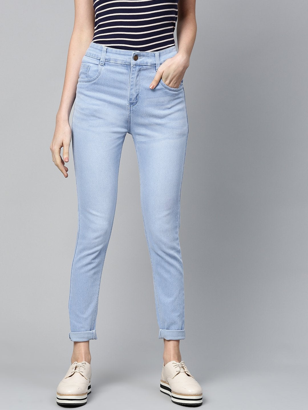 Women's Ice Blue Whisker Wash Jeans - SASSAFRAS