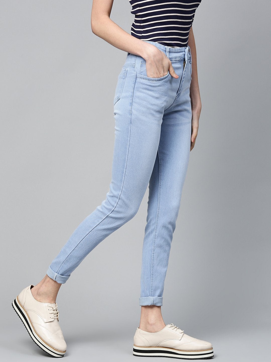 Women's Ice Blue Whisker Wash Jeans - SASSAFRAS