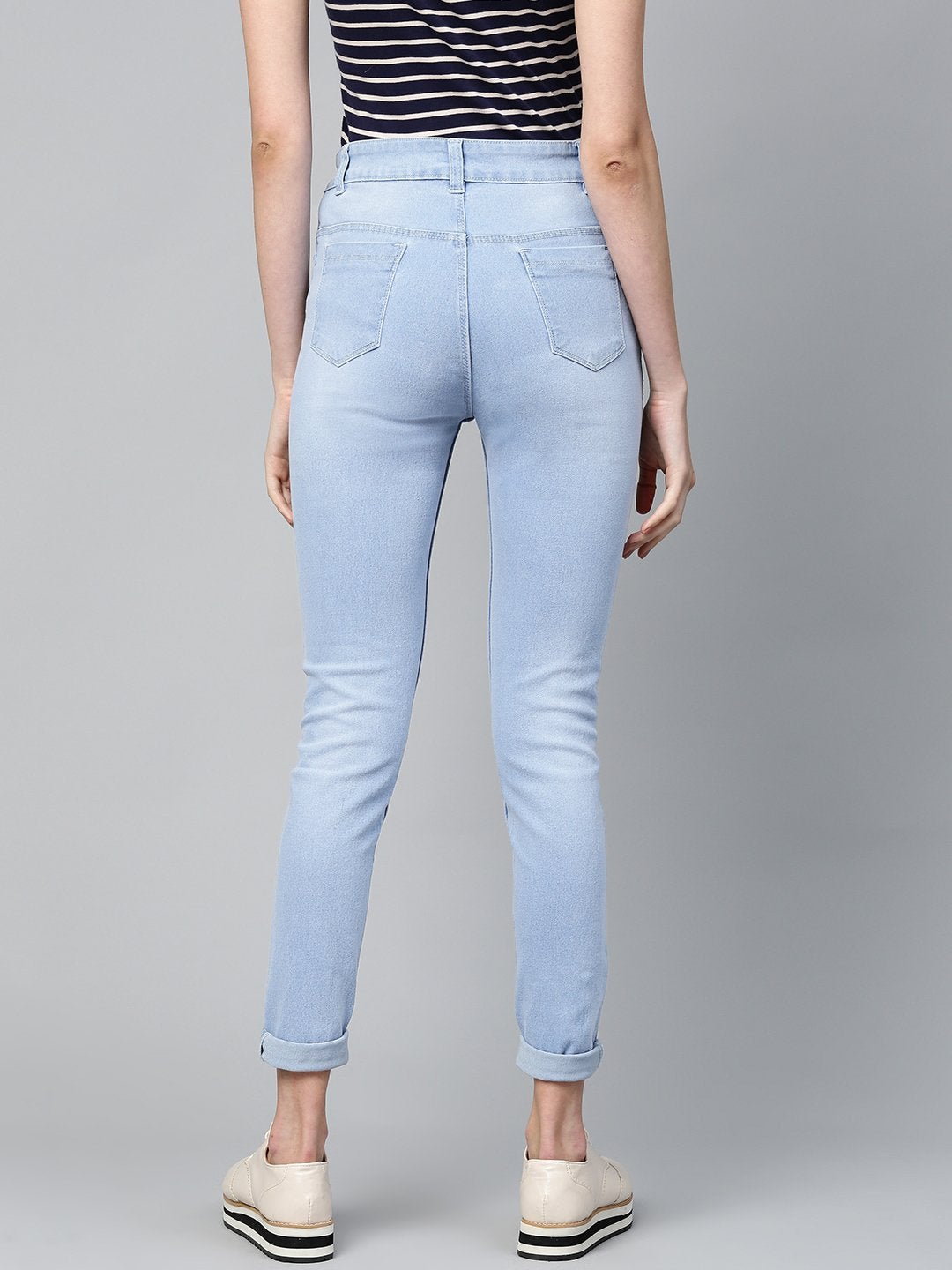 Women's Ice Blue Whisker Wash Jeans - SASSAFRAS