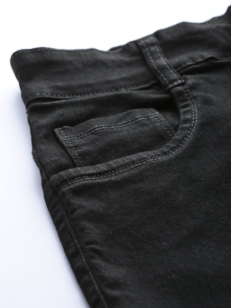 Women's Black Heavy Distressed Multi-Slit Jeans