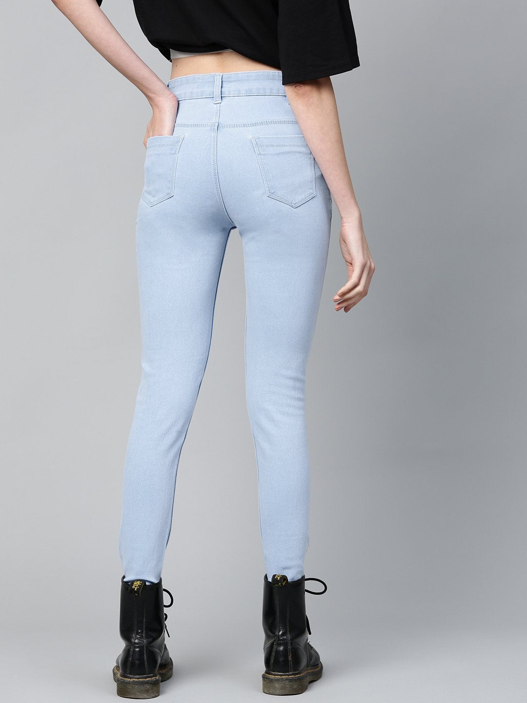 Women's Ice Blue Pearl Studded Pocket Jeans - SASSAFRAS