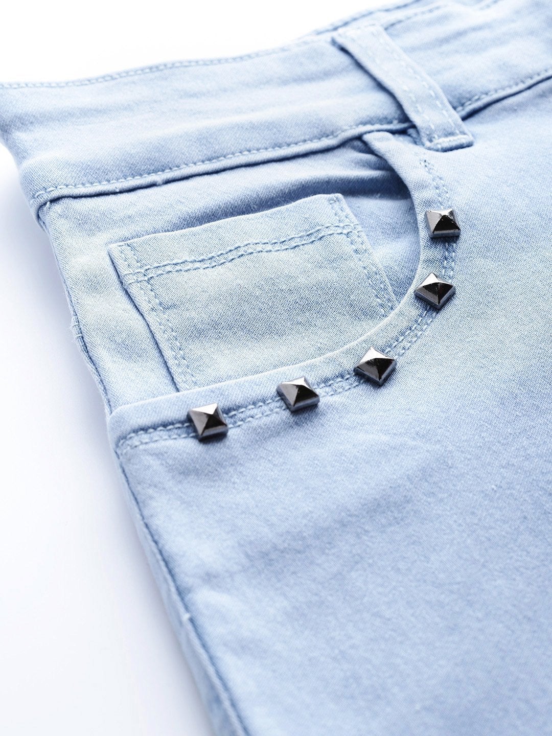 Women's Ice Blue Pearl Studded Pocket Jeans - SASSAFRAS