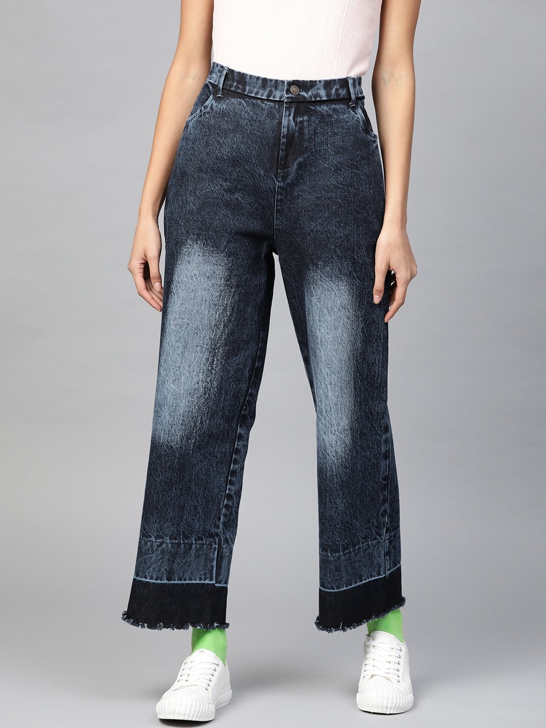 Women's Blue Raw Edge Detail Jeans - SASSAFRAS