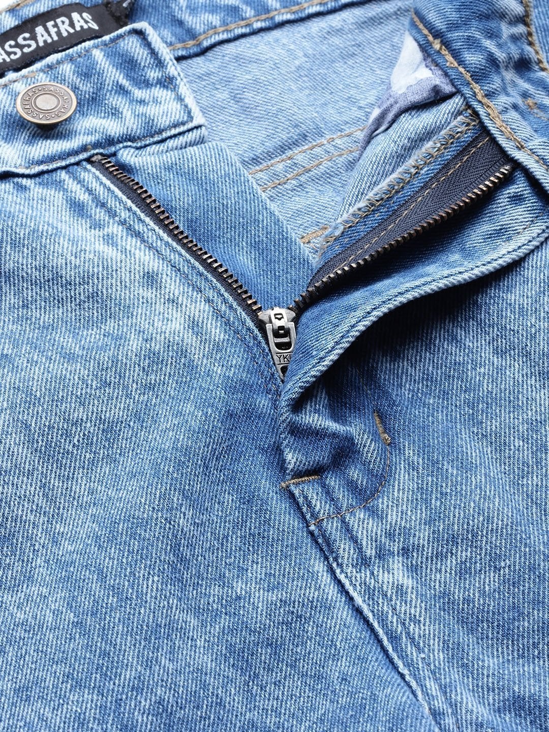 Women's Blue High Low Pearl Detail Mom Jeans - SASSAFRAS