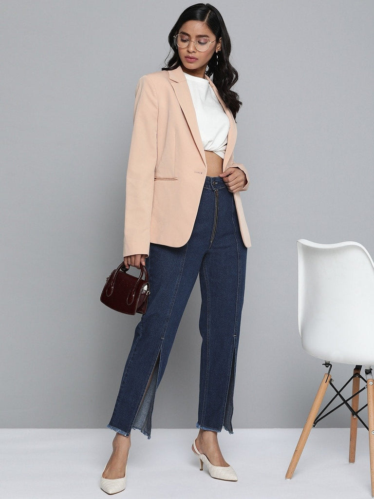 Women's Navy Zipper Fly Mom Jeans