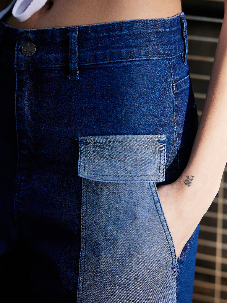 Women's Navy Denim Contrast Pocket Balloon Fit Jeans