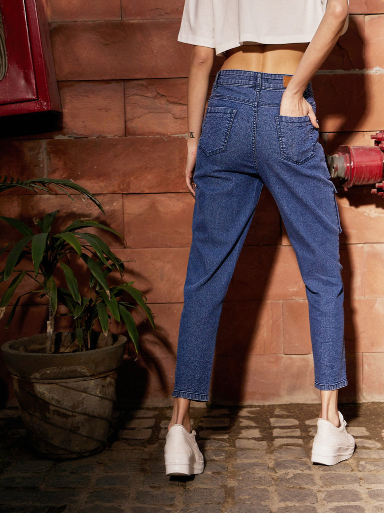 Women's Navy Denim Front Patch Pocket Jeans